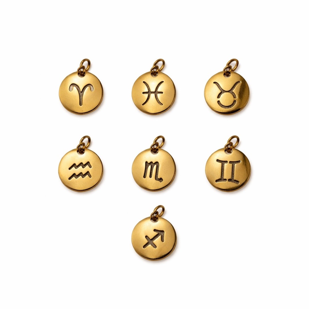 Zodiac Circle Charms | Gold | Stainless Steel